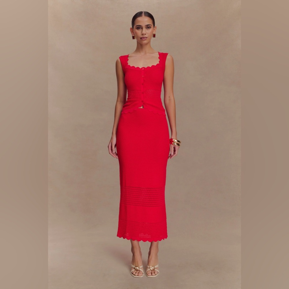 Meshki Madeline Scallop Red Skirt Set